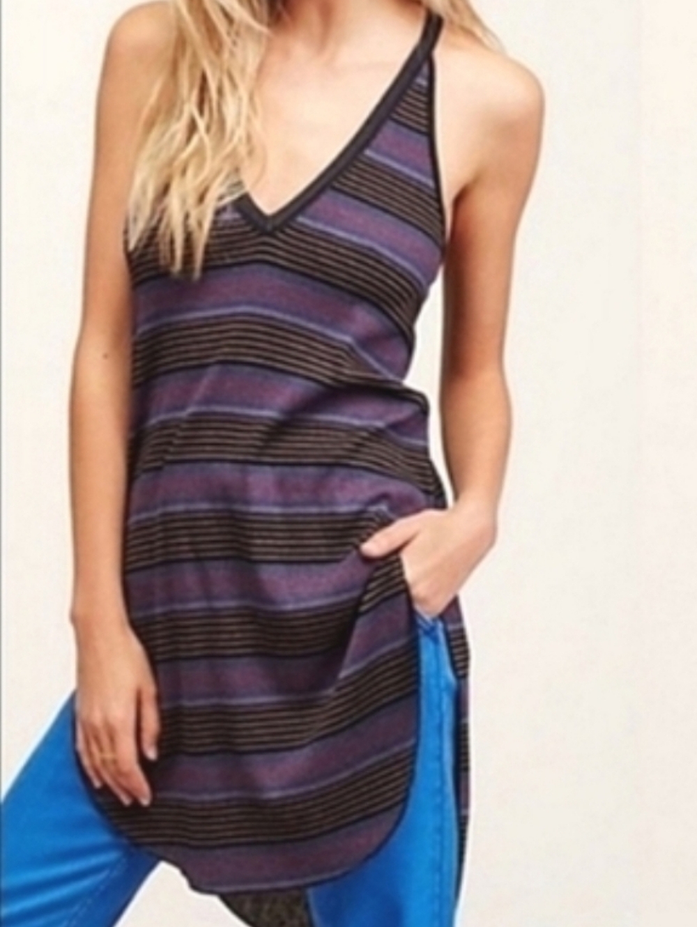 New We The Free Striped Sleeveless Vneck Top Size Small